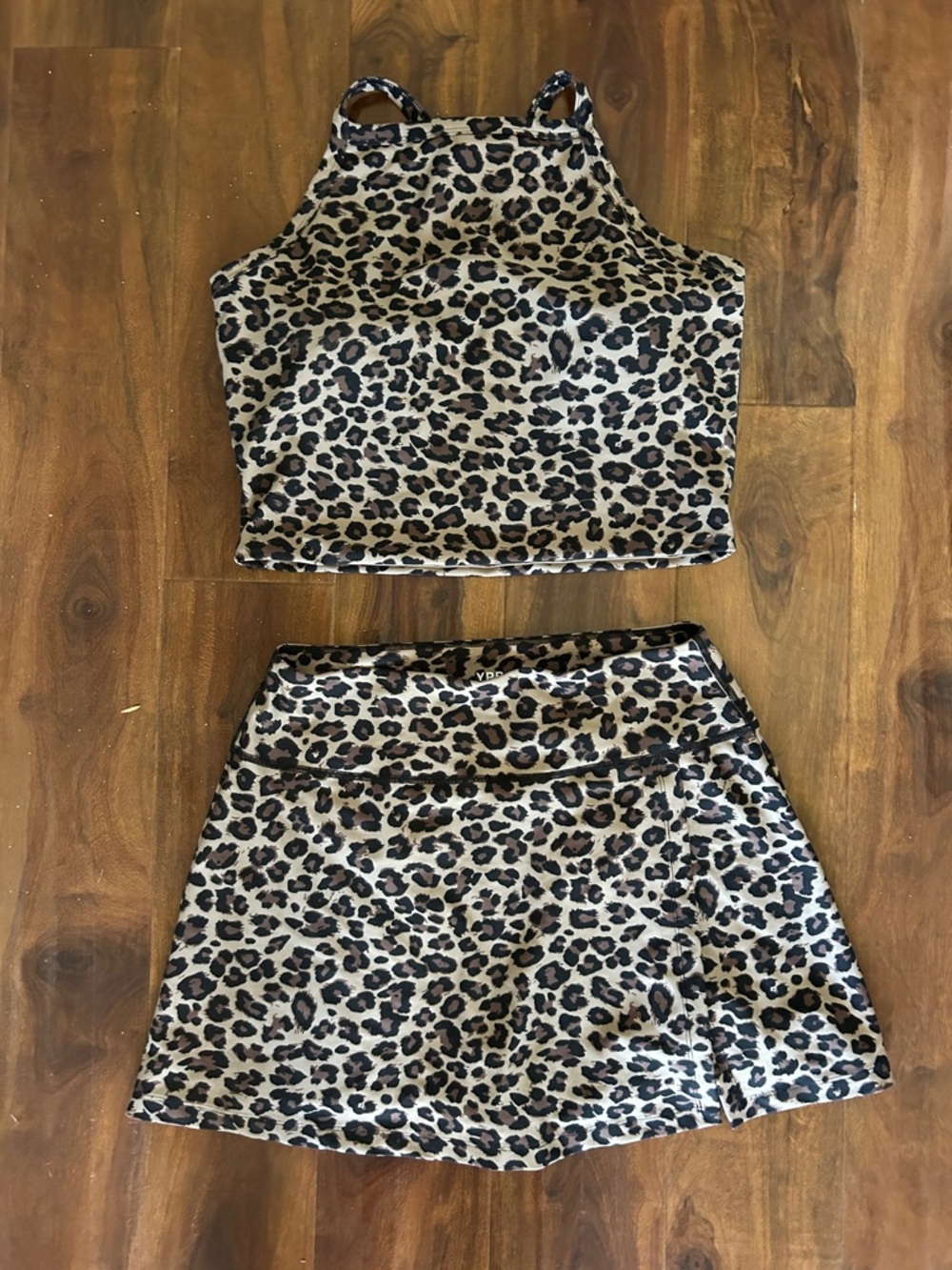 Leopard Print Crop Top & Skirt Set - Beige/Black